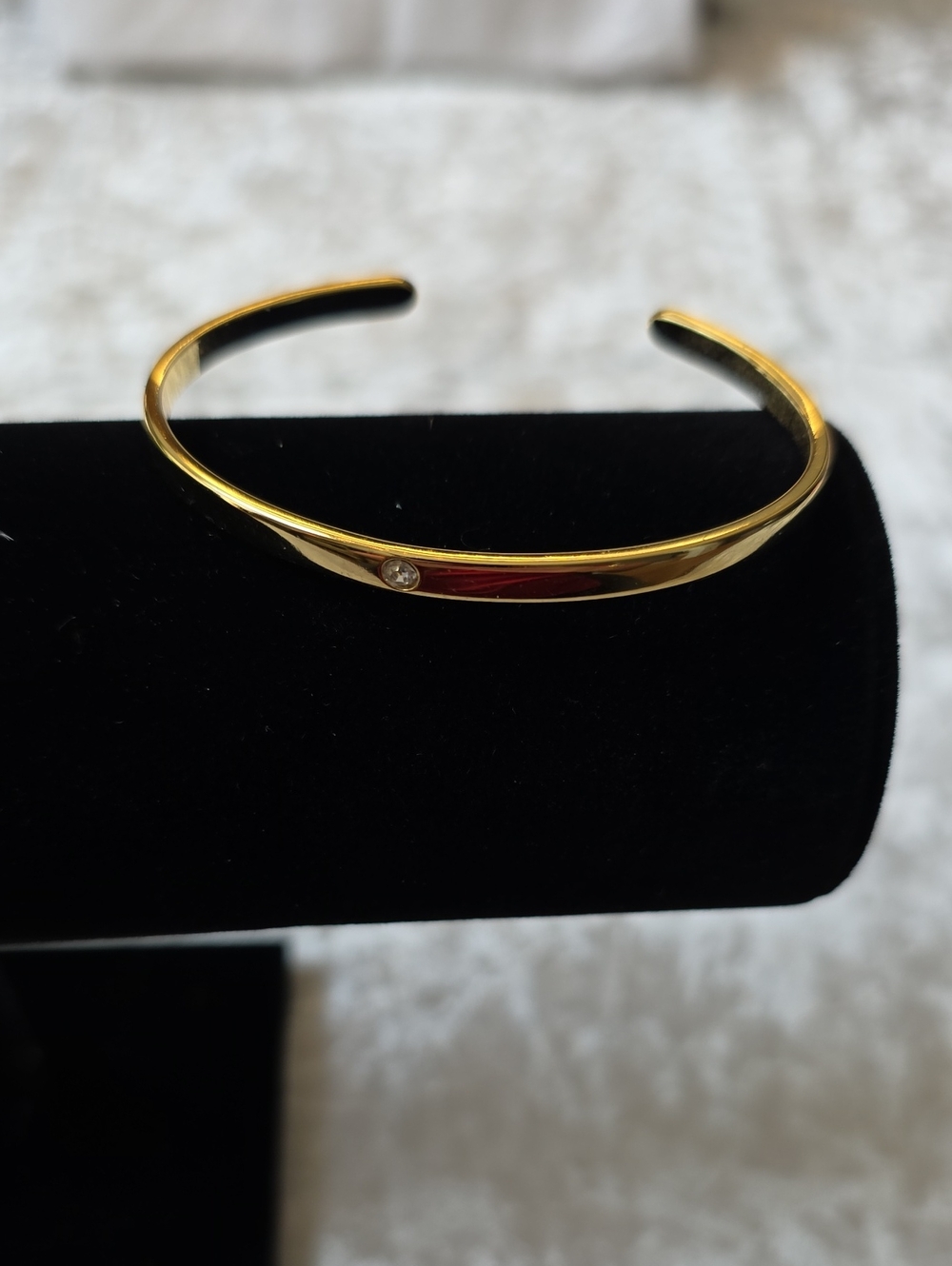 Small Gold Tone Cuff Bracelet with Single Crystal Accent Woman Or Child 5 Inches